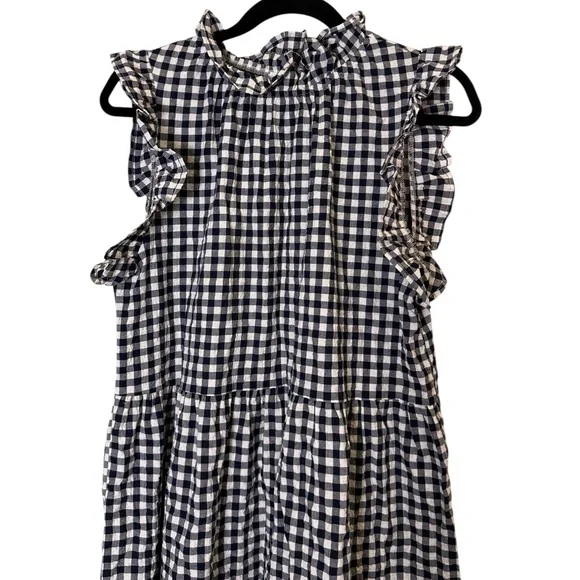 Felicite Black and White Cotton Gingham Midi Dress sz L - Picture 2 of 10